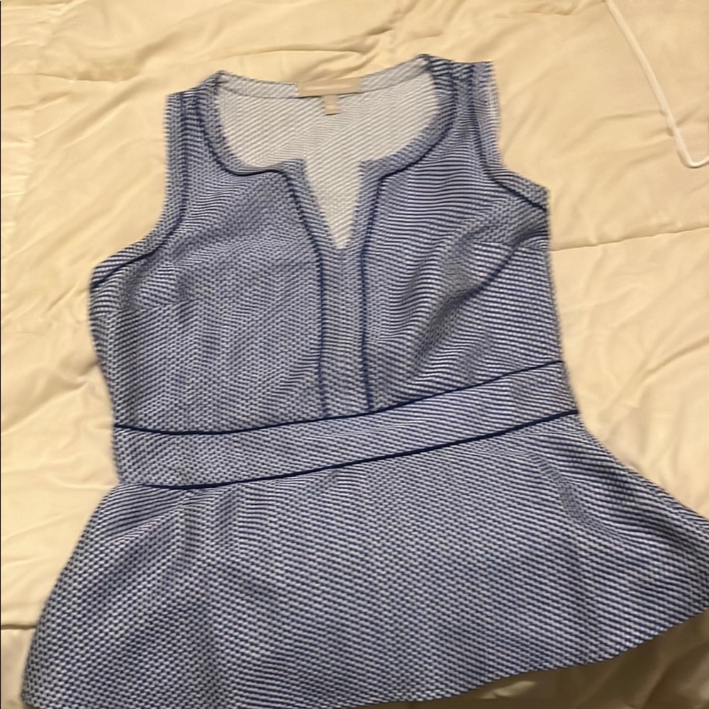 Blue and White Sleeveless Banana Republic Peplum Top